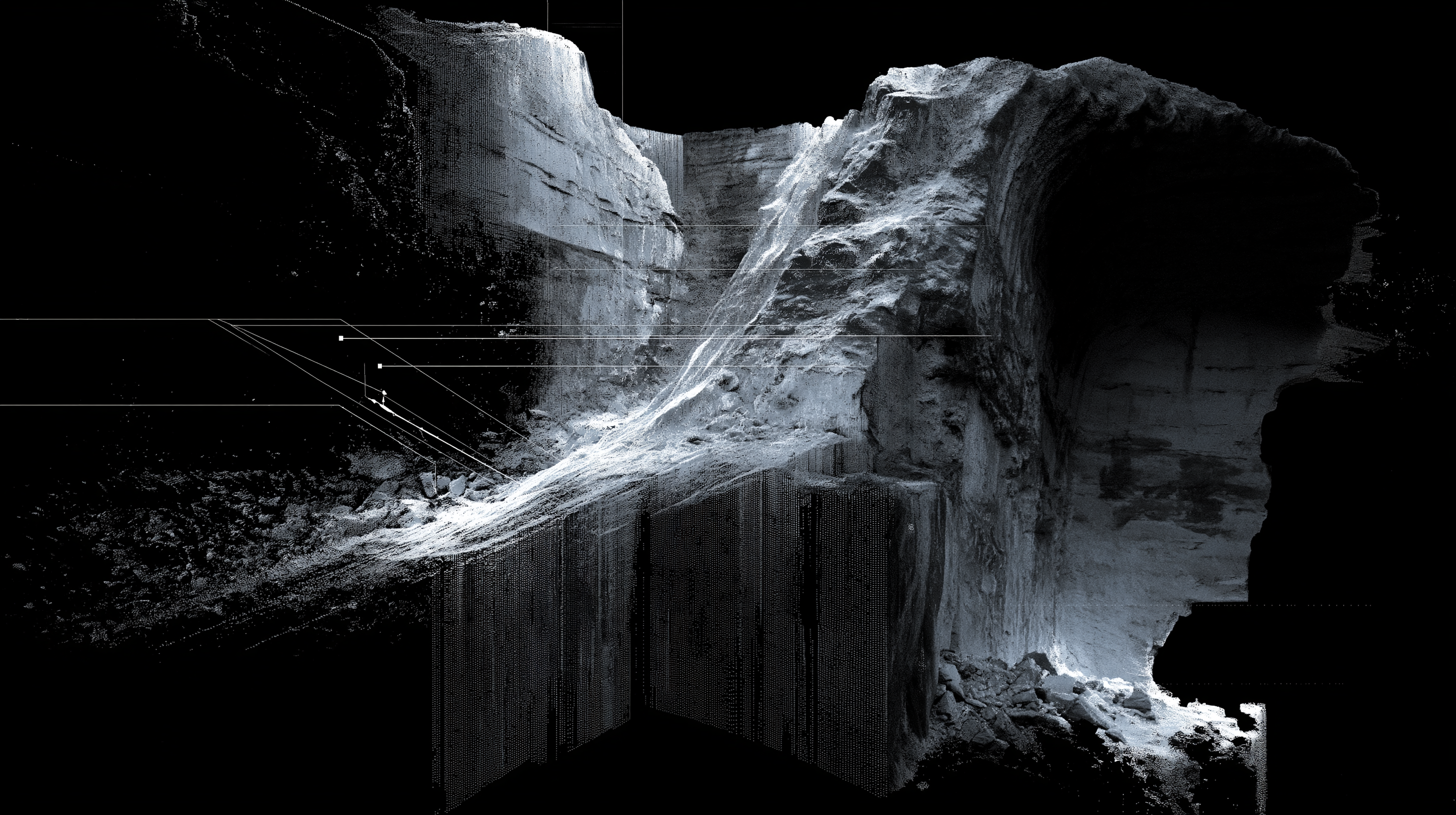 High-resolution LiDAR point cloud of an underground heading